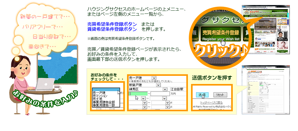 1.まずは希望条件を登録してみましょう♪ 1.まずは希望条件を登録してみましょう♪